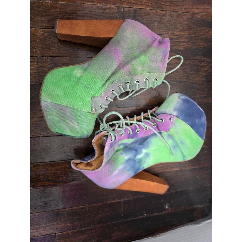 Jeffrey Campbell Lita Fab Tie Dye Neon Green Purple Platforms size 7 - Picture 5 of 12